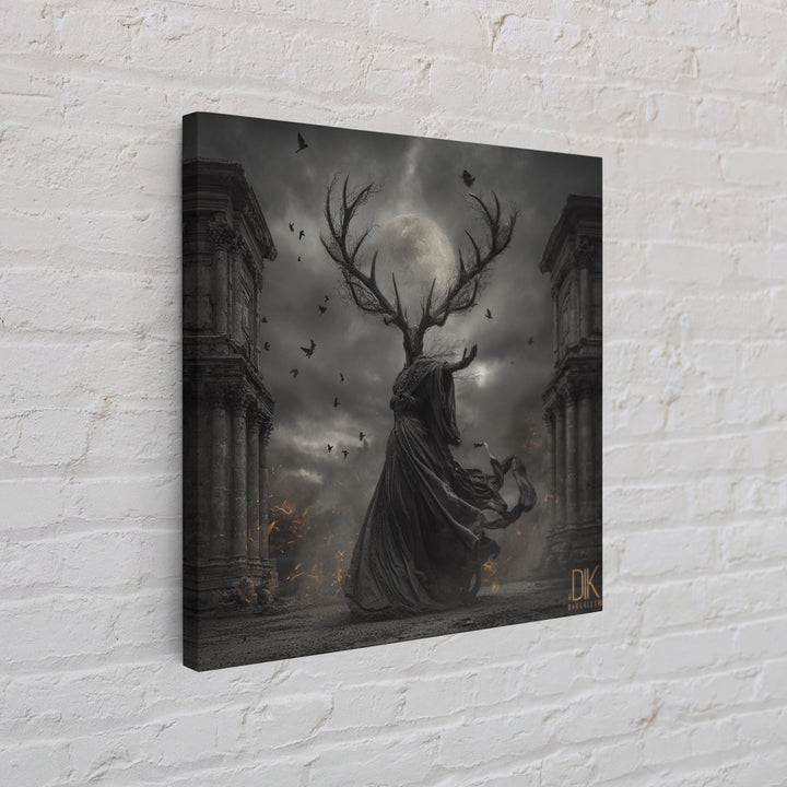 The Antlered Forest Spirit, Square Wall Art, Haunted Gothic Art, Framed Canvas Print, Halloween Wall Decor, Gothic Home Decor