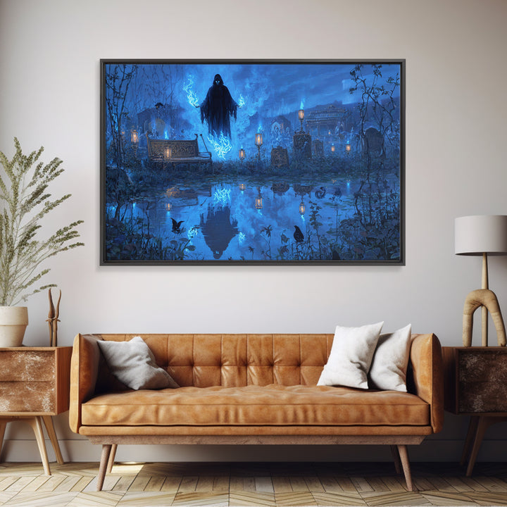 The Will-O'-The-Wisp Shepherd, Landscape Wall Art, Dark Halloween Decor, Canvas Print, Halloween Wall Decor, Gothic Home Decor