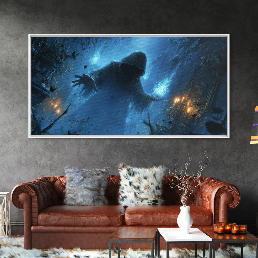 The Will-O'-The-Wisp Shepherd, Wide Panoramic Art, Gothic Horror Wall Art, Framed Canvas Print, Halloween Wall Decor, Gothic Home Decor