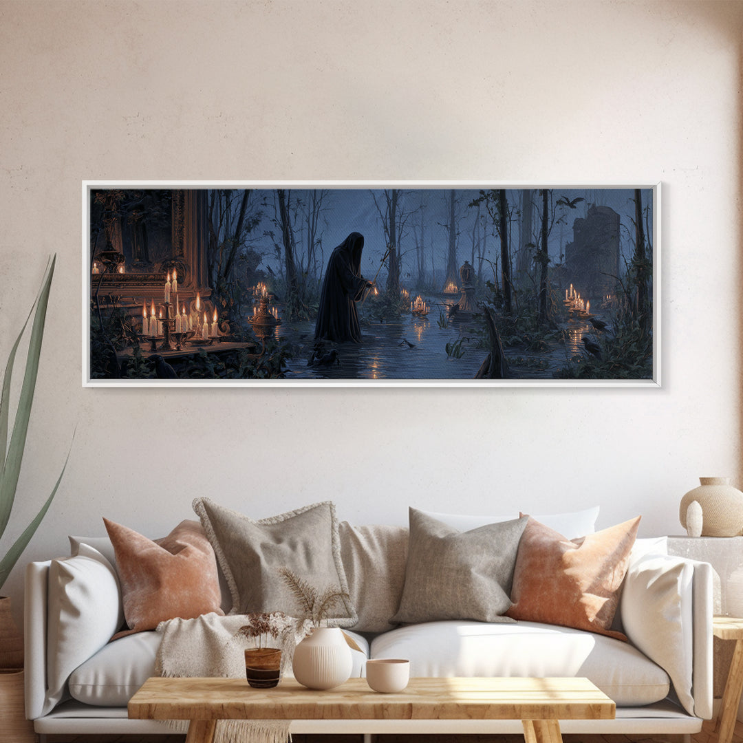 The Will-O'-The-Wisp Shepherd, Extra Wide Wall Art, Spooky Home Decor, Canvas Print, Halloween Wall Decor, Gothic Home Decor
