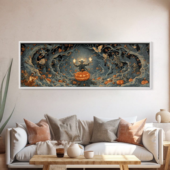 The Pumpkin Patch Goblin, Extra Wide Wall Art, Gothic Horror Wall Art, Framed Canvas Print, Halloween Wall Decor, Gothic Home Decor