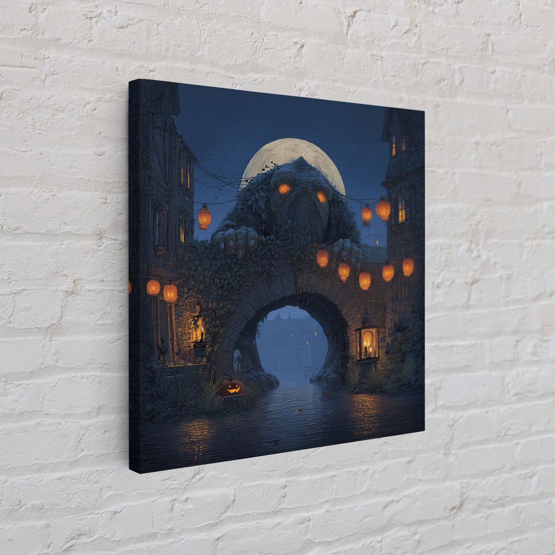 The Bridge Troll At Midnight, Square Wall Art, Spooky Home Decor, Canvas Print, Halloween Wall Decor, Gothic Home Decor, Halloween Decor