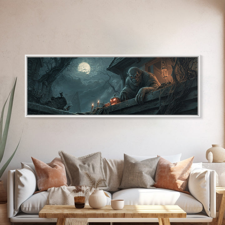 The Bridge Troll At Midnight, Extra Wide Wall Art, Dark Fantasy Wall Art, Canvas Print, Halloween Wall Decor, Gothic Home Decor