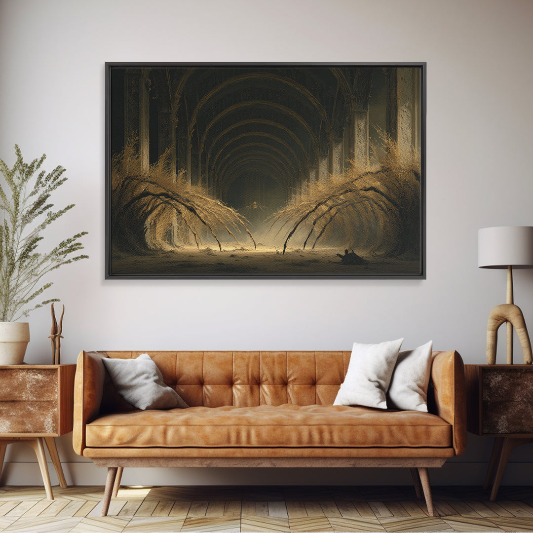 The Cornfield Crawler, Landscape Wall Art, Haunted Gothic Art, Framed Canvas Print, Halloween Wall Decor, Gothic Home Decor