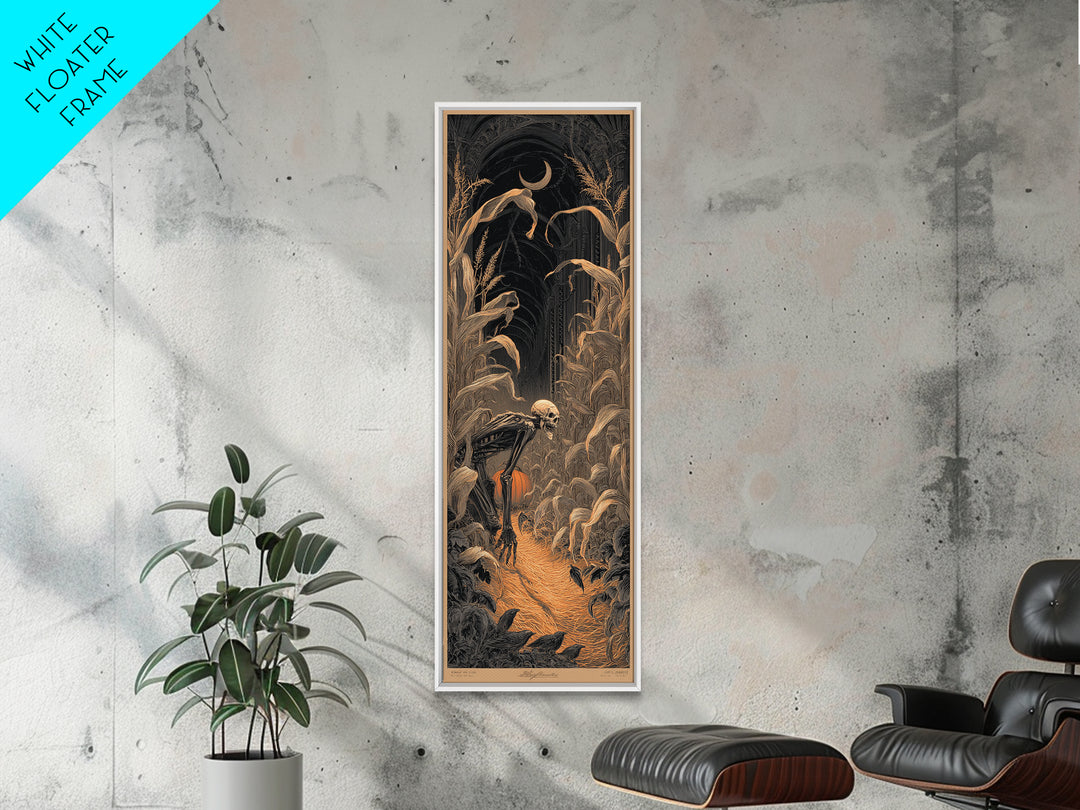 The Cornfield Crawler, Tall Narrow Wall Art, Macabre Wall Art, Framed Canvas Print, Halloween Wall Decor, Gothic Home Decor