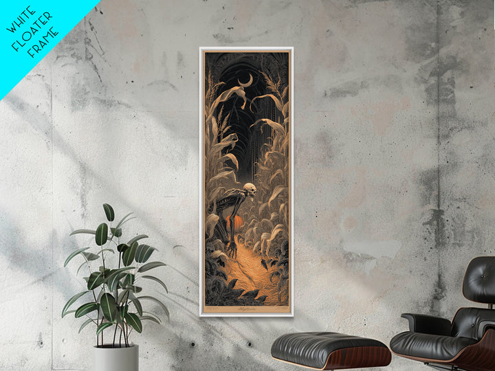 The Cornfield Crawler, Tall Narrow Wall Art, Macabre Wall Art, Framed Canvas Print, Halloween Wall Decor, Gothic Home Decor