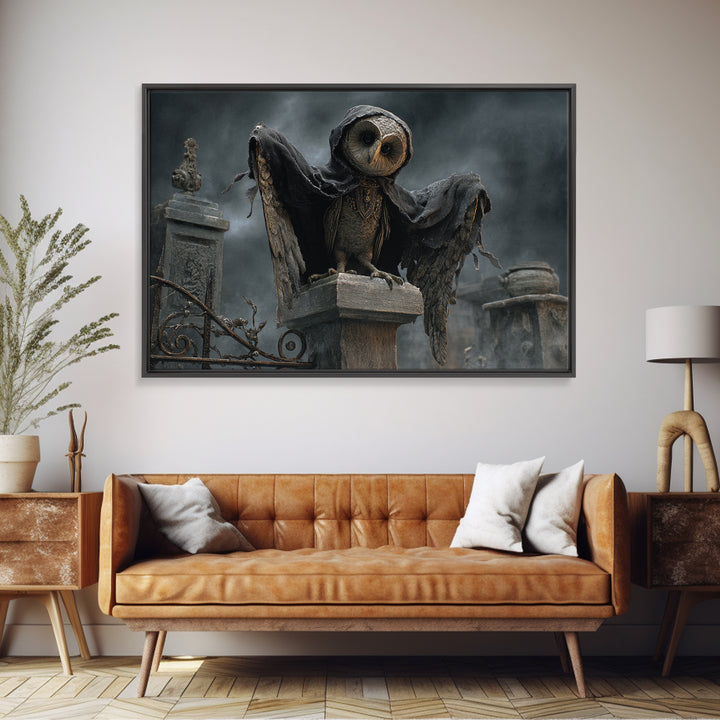 The Owl-Faced Omen, Landscape Wall Art, Dark Halloween Decor, Canvas Print, Halloween Wall Decor, Gothic Home Decor, Spooky Wall Decor