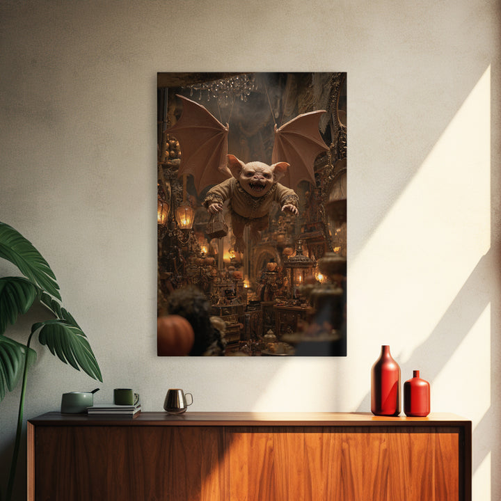 The Bat-Winged Imp, Vertical Wall Art, Macabre Wall Art, Framed Canvas Print, Halloween Wall Decor, Gothic Home Decor, Spooky Wall Decor