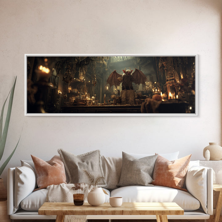 The Bat-Winged Imp, Extra Wide Wall Art, Dark Halloween Decor, Canvas Print, Halloween Wall Decor, Gothic Home Decor, Dark Fantasy Art