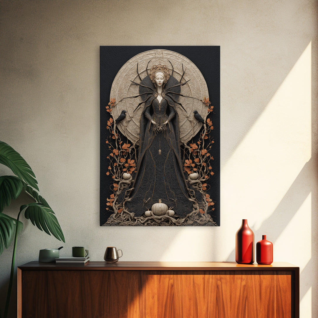 The Spider Queen, Vertical Wall Art, Dark Fantasy Wall Art, Canvas Print, Halloween Wall Decor, Gothic Home Decor, Dark Fantasy Art