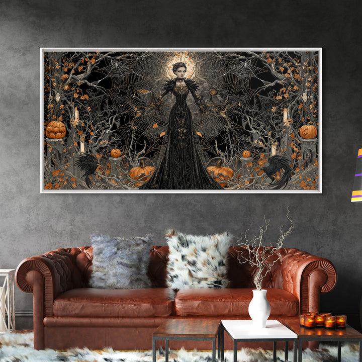 The Spider Queen, Wide Panoramic Art, Dark Halloween Decor, Canvas Print, Halloween Wall Decor, Gothic Home Decor, Dark Fantasy Art