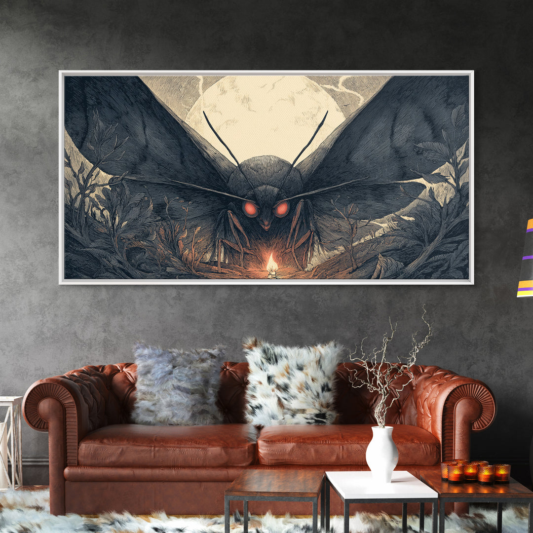 The Red-Eyed Moth Creature, Wide Panoramic Art, Spooky Home Decor, Canvas Print, Halloween Wall Decor, Gothic Home Decor, Macabre Wall Art