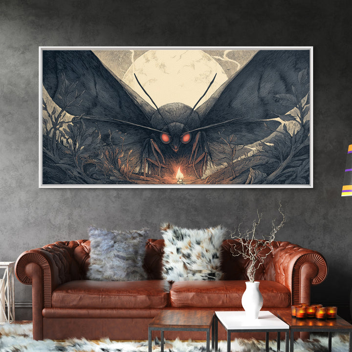The Red-Eyed Moth Creature, Wide Panoramic Art, Spooky Home Decor, Canvas Print, Halloween Wall Decor, Gothic Home Decor, Macabre Wall Art