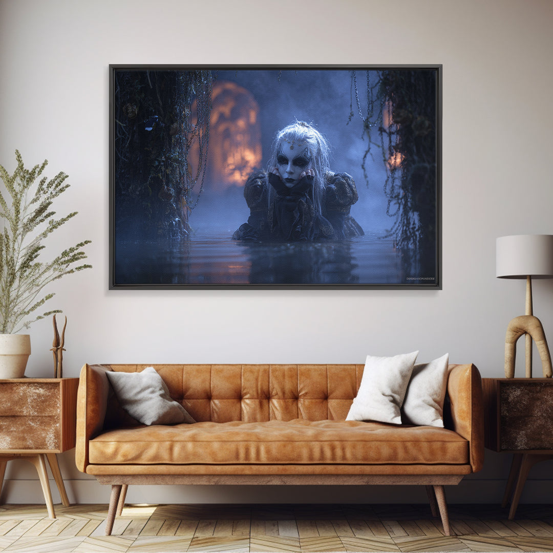 The Lake Phantom, Landscape Wall Art, Macabre Wall Art, Framed Canvas Print, Halloween Wall Decor, Gothic Home Decor, Halloween Wall Art