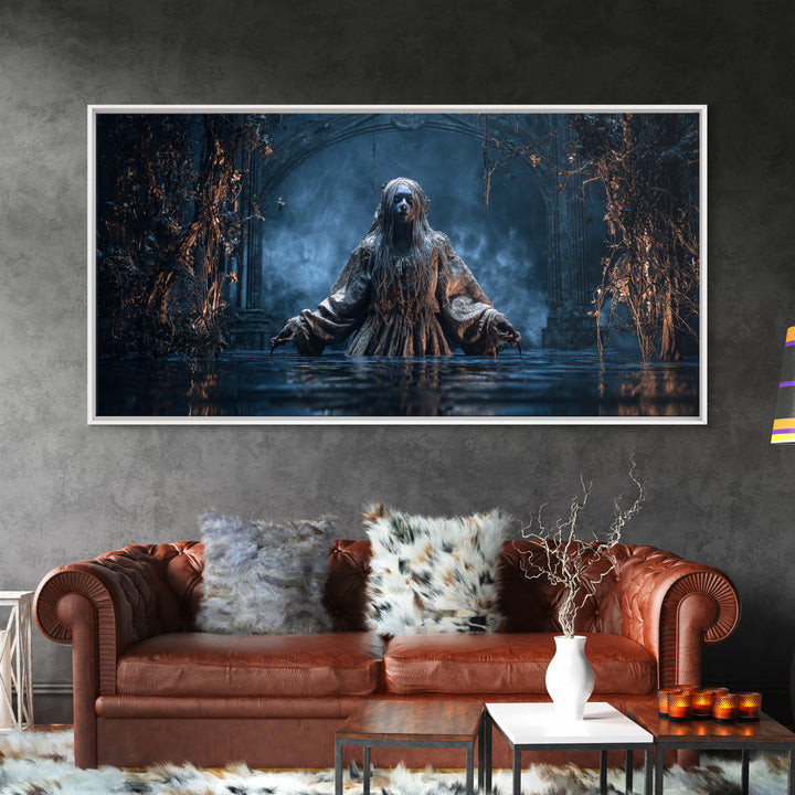 The Lake Phantom, Wide Panoramic Art, Dark Fantasy Wall Art, Canvas Print, Halloween Wall Decor, Gothic Home Decor, Collectible Wall Decor