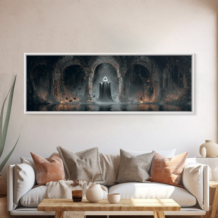 The Lake Phantom, Extra Wide Wall Art, Gothic Horror Wall Art, Framed Canvas Print, Halloween Wall Decor, Gothic Home Decor