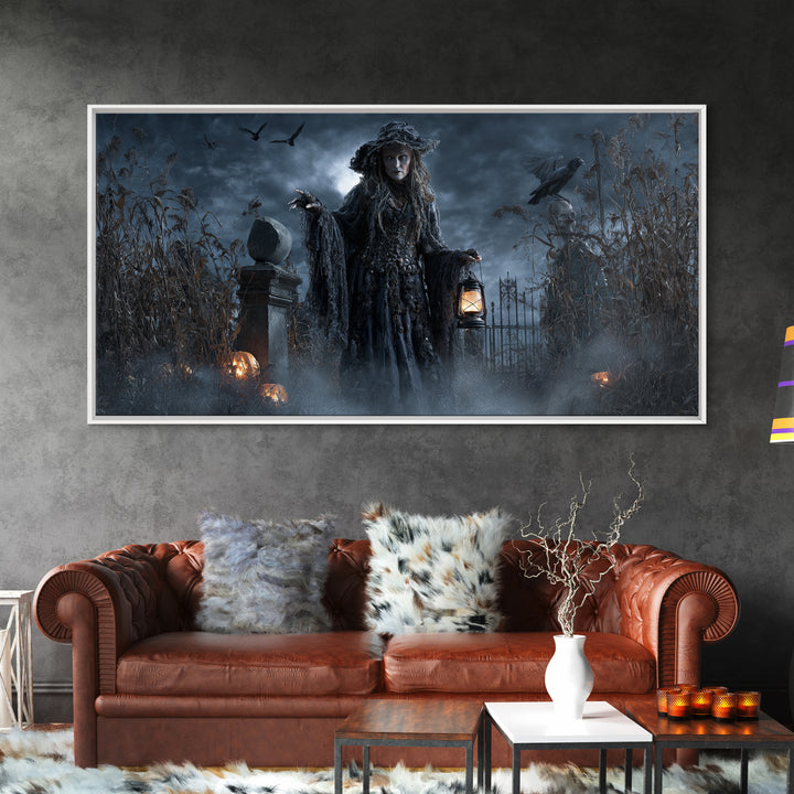 The Salt-Marsh Witch, Wide Panoramic Art, Haunted Gothic Art, Framed Canvas Print, Halloween Wall Decor, Gothic Home Decor