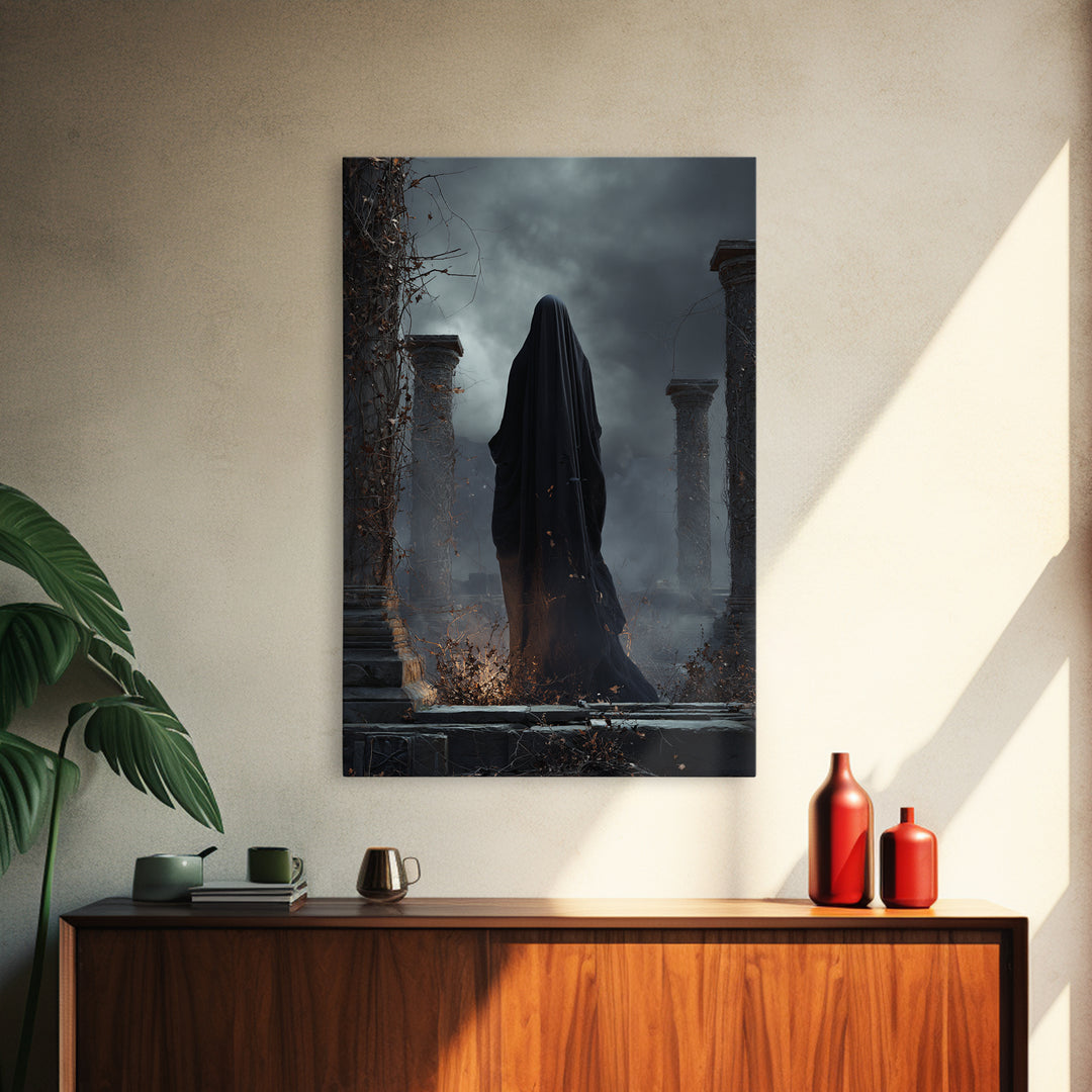 The Stone-Circle Spirit, Vertical Wall Art, Spooky Home Decor, Canvas Print, Halloween Wall Decor, Gothic Home Decor, Dark Fantasy Art