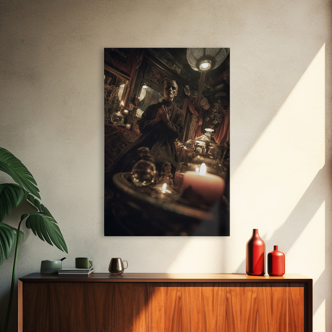 The Cave Oracle, Vertical Wall Art, Macabre Wall Art, Framed Canvas Print, Halloween Wall Decor, Gothic Home Decor, Spooky Wall Decor