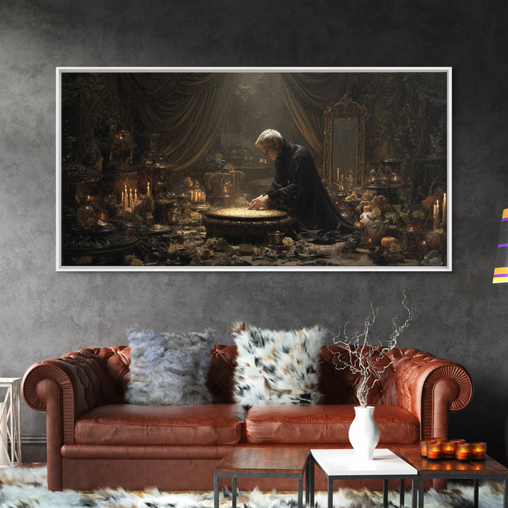 The Cave Oracle, Wide Panoramic Art, Haunted Gothic Art, Framed Canvas Print, Halloween Wall Decor, Gothic Home Decor
