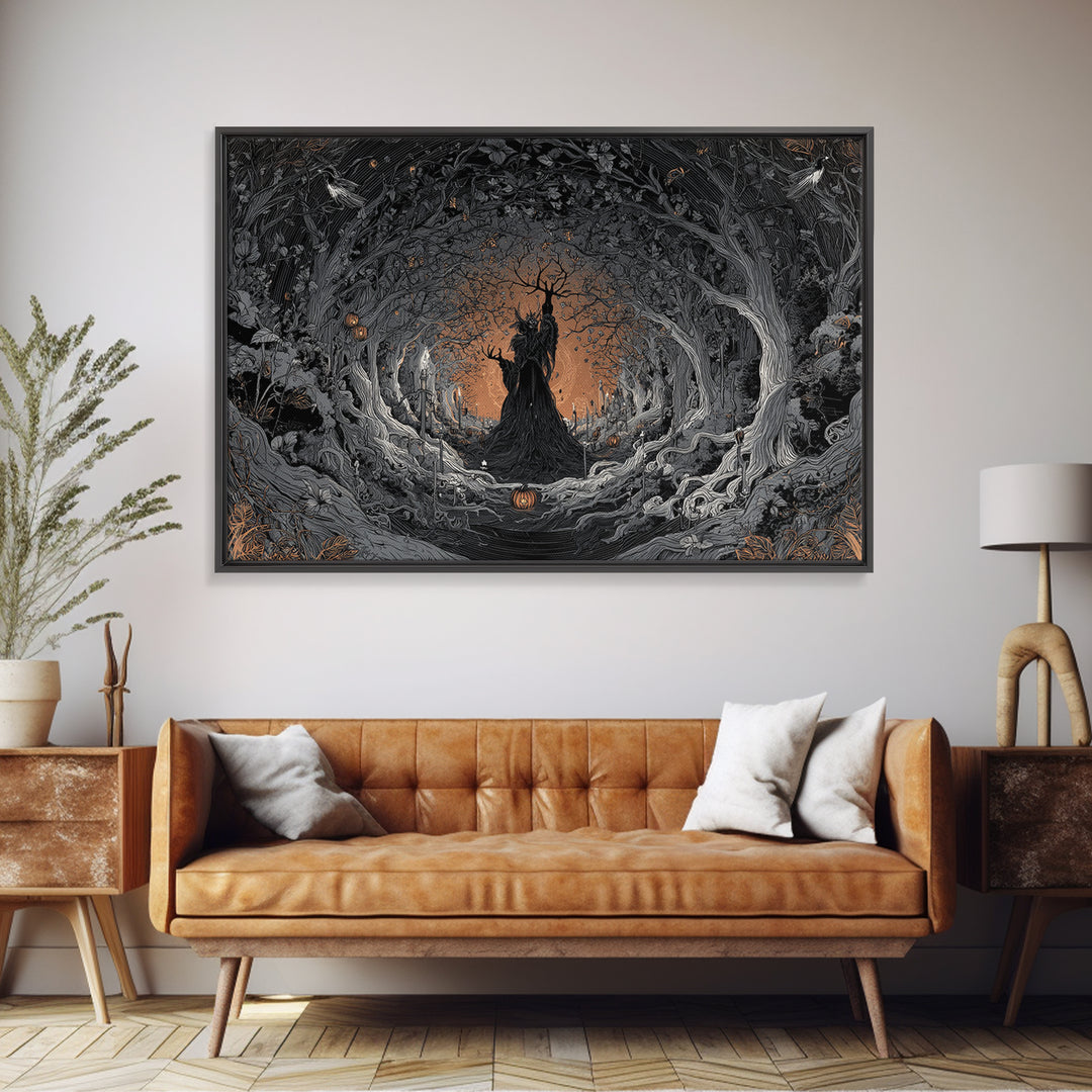 The Orchard Hag, Landscape Wall Art, Gothic Horror Wall Art, Framed Canvas Print, Halloween Wall Decor, Gothic Home Decor, Spooky Wall Decor