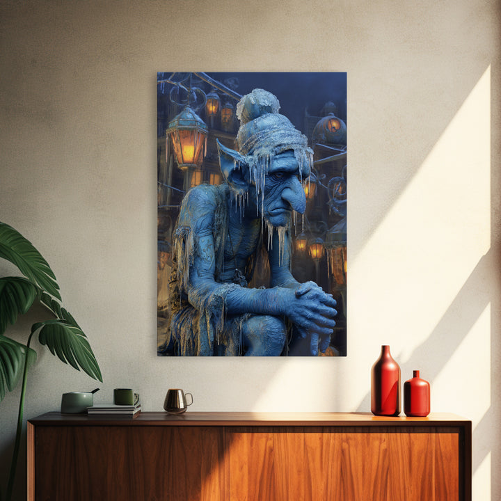 The Frost Goblin, Vertical Wall Art, Gothic Horror Wall Art, Framed Canvas Print, Halloween Wall Decor, Gothic Home Decor