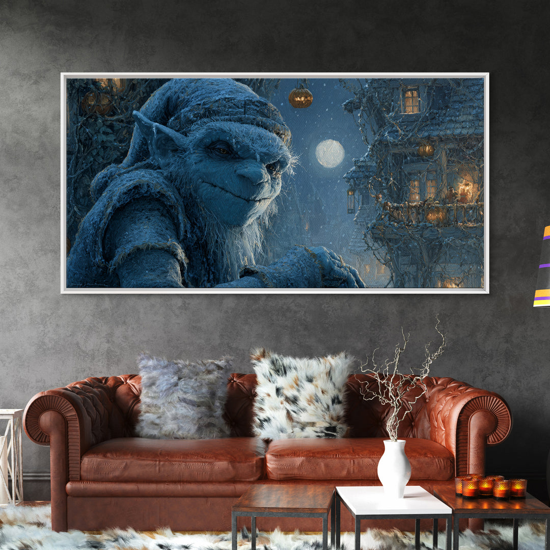 The Frost Goblin, Wide Panoramic Art, Dark Halloween Decor, Canvas Print, Halloween Wall Decor, Gothic Home Decor, Collectible Wall Decor