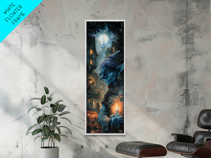 The Frost Goblin, Tall Narrow Wall Art, Macabre Wall Art, Framed Canvas Print, Halloween Wall Decor, Gothic Home Decor, Seasonal Home Decor