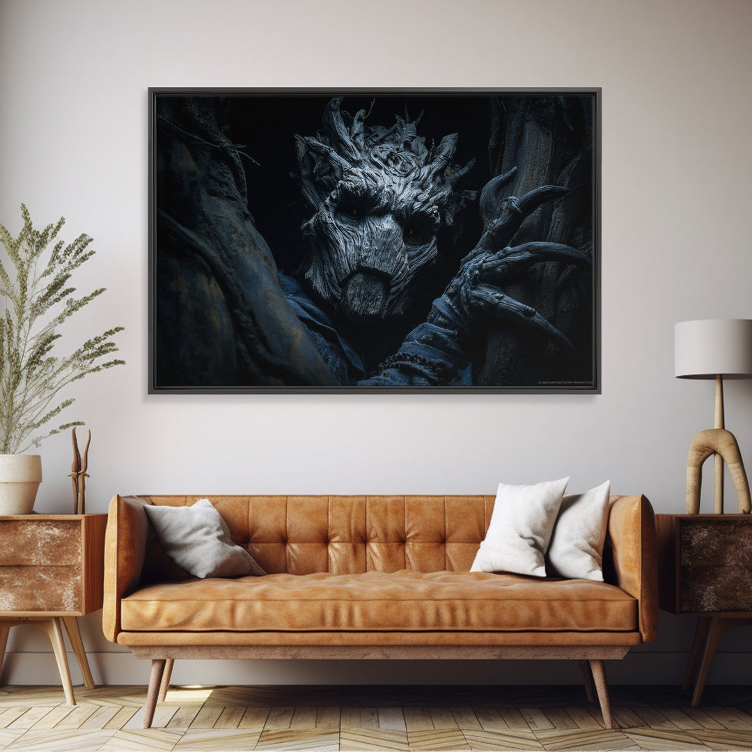 The Hollow-Tree Monster, Landscape Wall Art, Macabre Wall Art, Framed Canvas Print, Halloween Wall Decor, Gothic Home Decor