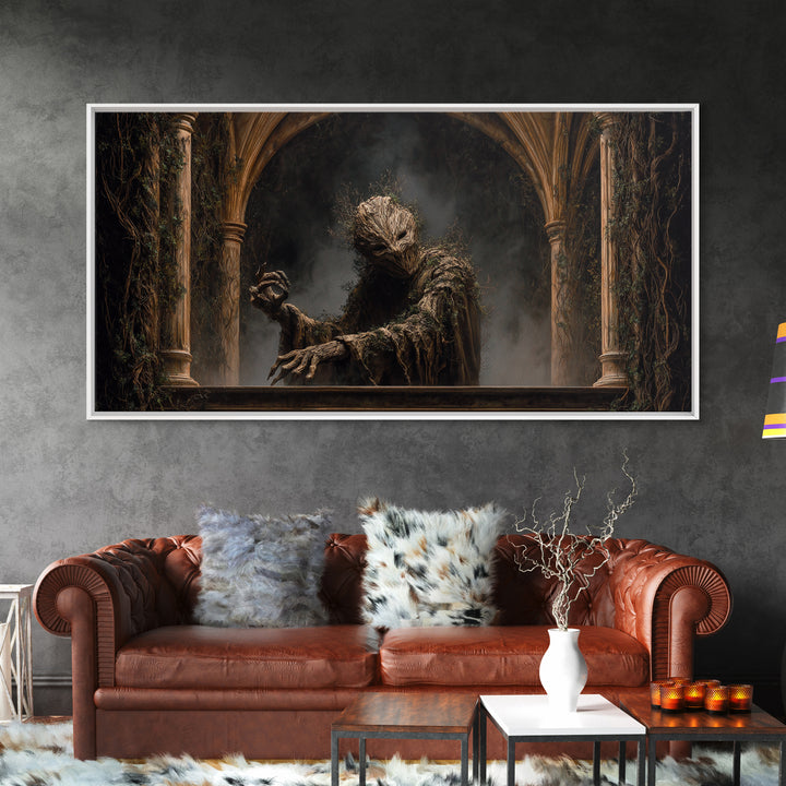 The Hollow-Tree Monster, Wide Panoramic Art, Macabre Wall Art, Framed Canvas Print, Halloween Wall Decor, Gothic Home Decor