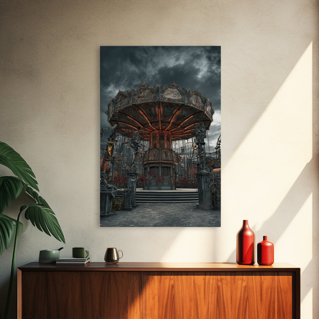 The Abandoned Carnival, Vertical Wall Art, Macabre Wall Art, Framed Canvas Print, Halloween Wall Decor, Gothic Home Decor