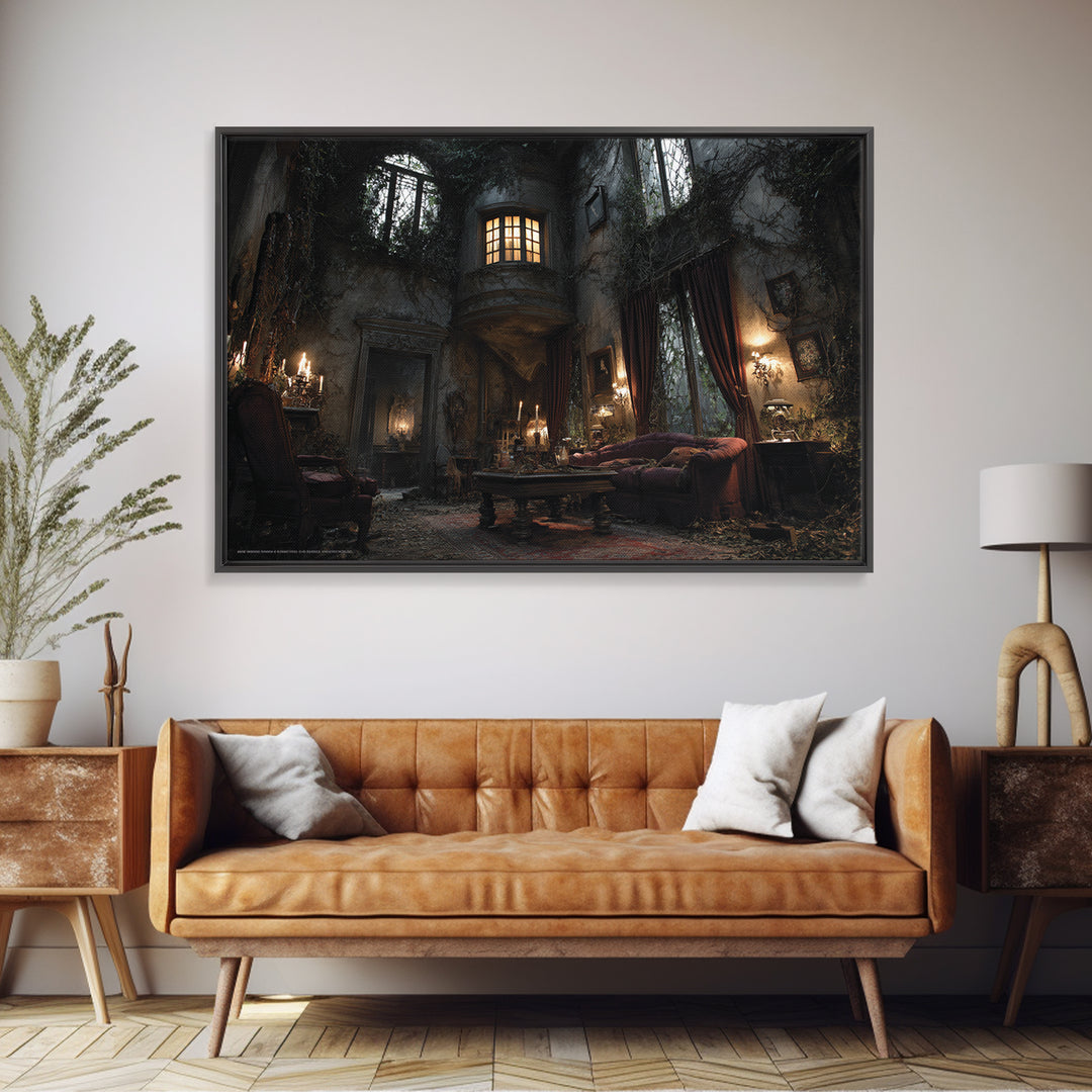 The Haunted Manor, Landscape Wall Art, Haunted Gothic Art, Framed Canvas Print, Halloween Wall Decor, Gothic Home Decor, Seasonal Home Decor