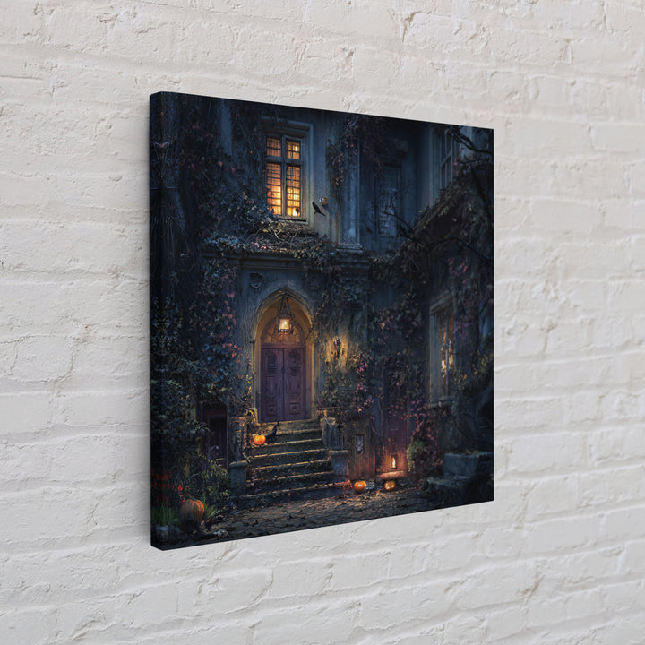The Haunted Manor, Square Wall Art, Macabre Wall Art, Framed Canvas Print, Halloween Wall Decor, Gothic Home Decor, Collectible Wall Decor