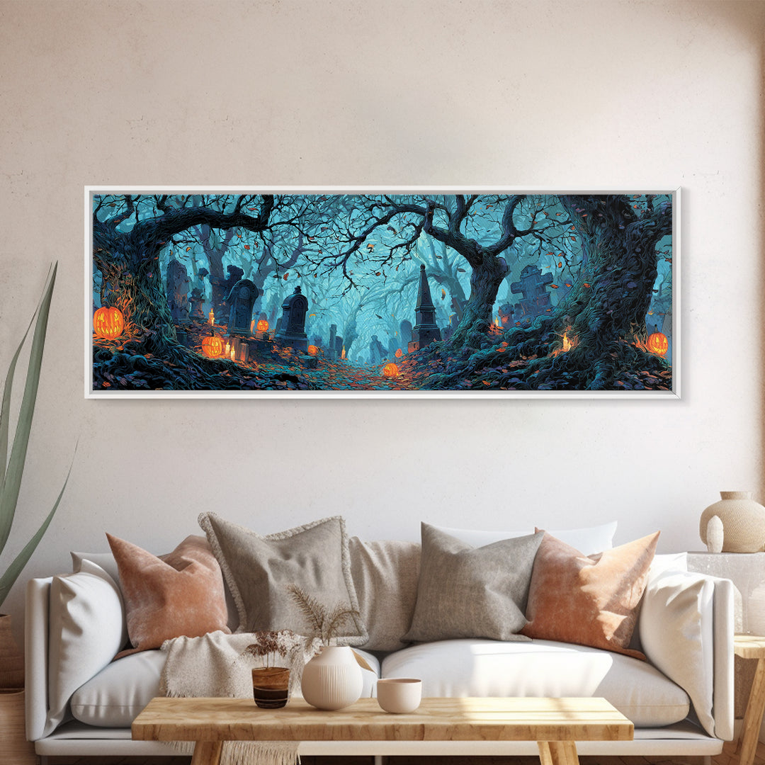The Moonlit Cemetery, Extra Wide Wall Art, Dark Fantasy Wall Art, Canvas Print, Halloween Wall Decor, Gothic Home Decor, Spooky Wall Decor