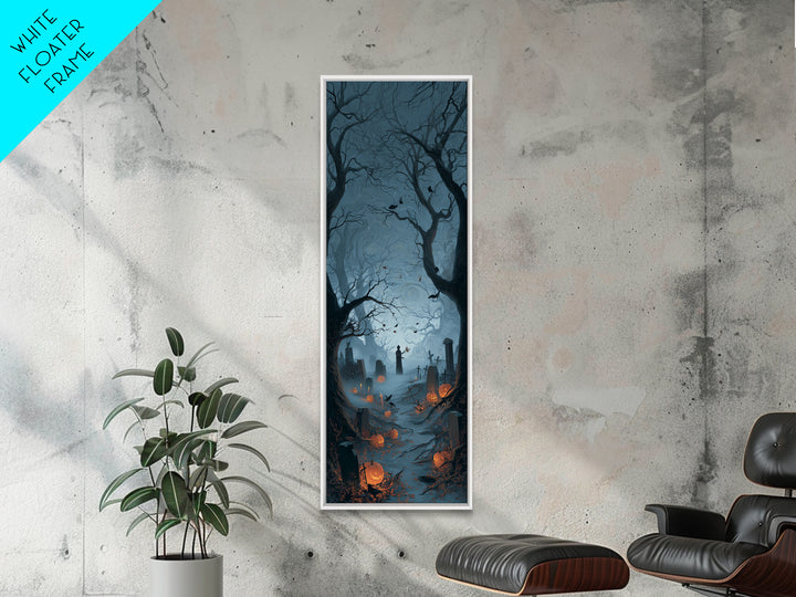The Moonlit Cemetery, Tall Narrow Wall Art, Haunted Gothic Art, Framed Canvas Print, Halloween Wall Decor, Gothic Home Decor