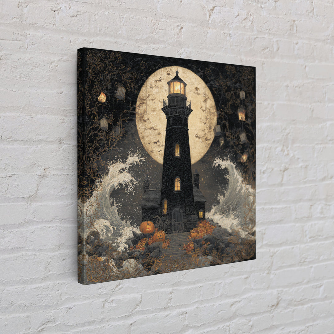 The Cursed Lighthouse, Square Wall Art, Haunted Gothic Art, Framed Canvas Print, Halloween Wall Decor, Gothic Home Decor, Dark Fantasy Art
