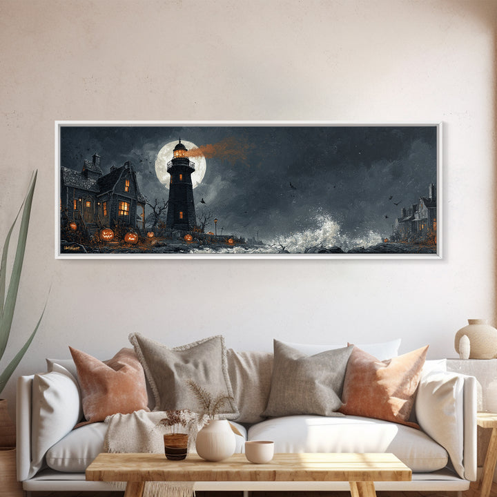 The Cursed Lighthouse, Extra Wide Wall Art, Macabre Wall Art, Framed Canvas Print, Halloween Wall Decor, Gothic Home Decor