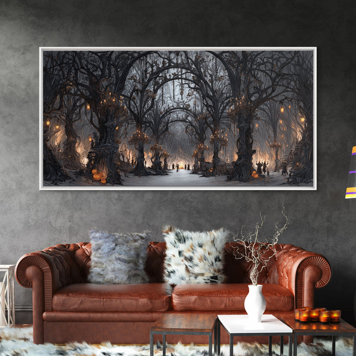 The Witch'S Forest, Wide Panoramic Art, Gothic Horror Wall Art, Framed Canvas Print, Halloween Wall Decor, Gothic Home Decor