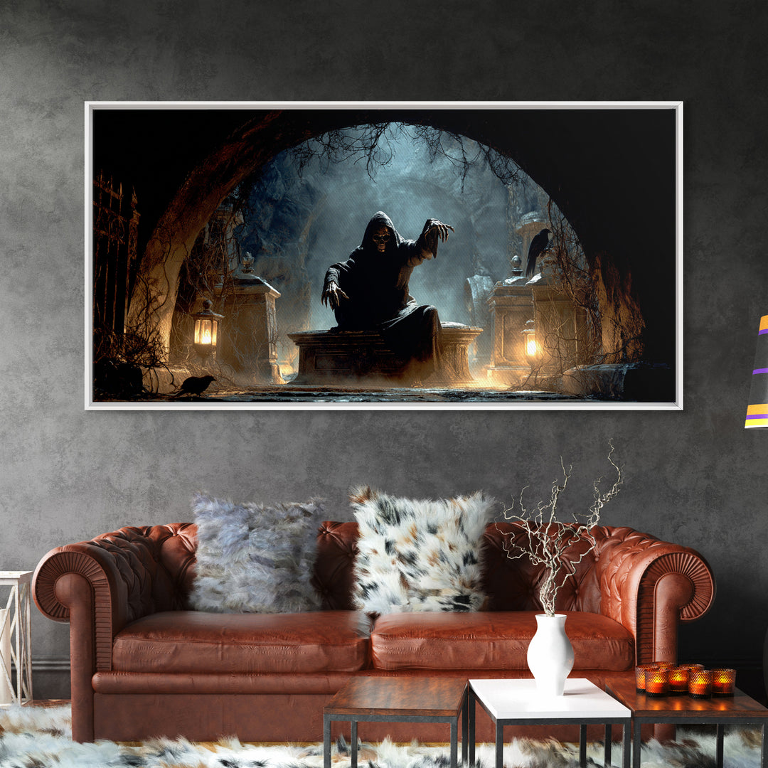 The Forgotten Crypt, Wide Panoramic Art, Gothic Horror Wall Art, Framed Canvas Print, Halloween Wall Decor, Gothic Home Decor