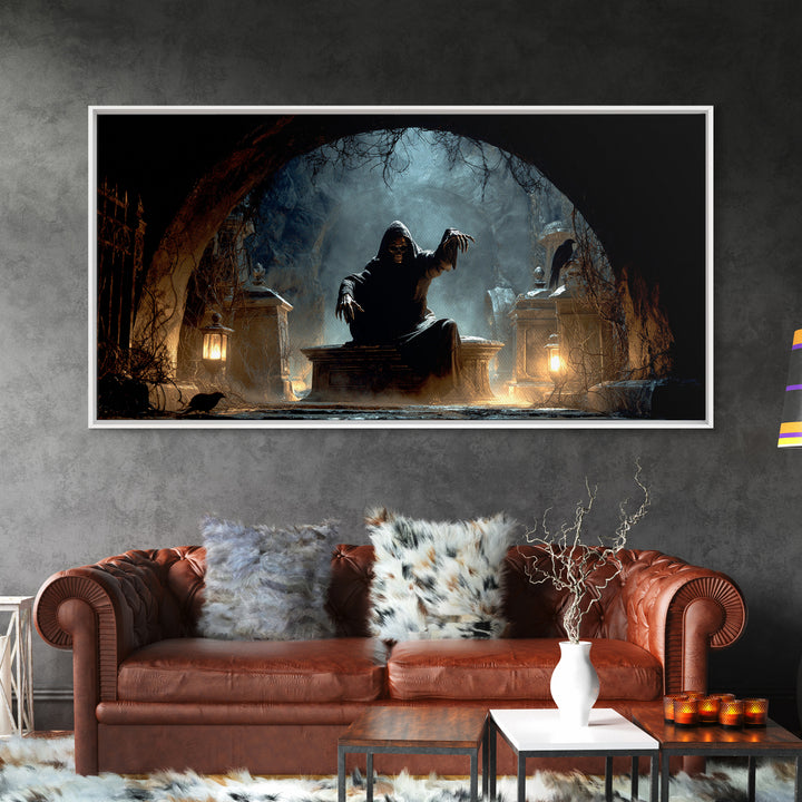 The Forgotten Crypt, Wide Panoramic Art, Gothic Horror Wall Art, Framed Canvas Print, Halloween Wall Decor, Gothic Home Decor