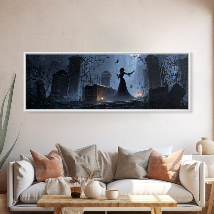 The Forgotten Crypt, Extra Wide Wall Art, Spooky Home Decor, Canvas Print, Halloween Wall Decor, Gothic Home Decor, Macabre Wall Art