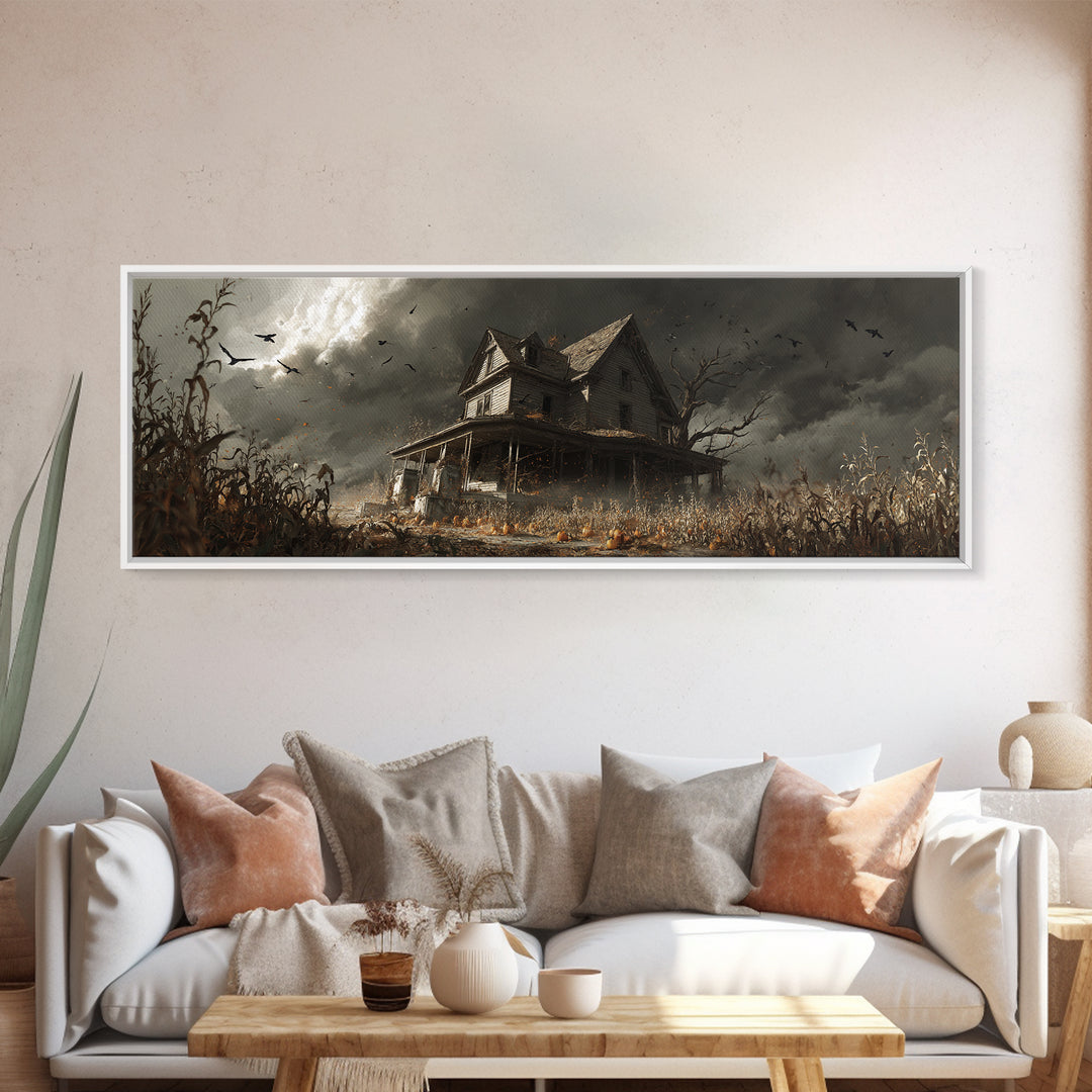 The Possessed Farmhouse, Extra Wide Wall Art, Gothic Horror Wall Art, Framed Canvas Print, Halloween Wall Decor, Gothic Home Decor