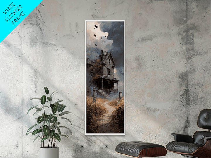 The Possessed Farmhouse, Tall Narrow Wall Art, Haunted Gothic Art, Framed Canvas Print, Halloween Wall Decor, Gothic Home Decor