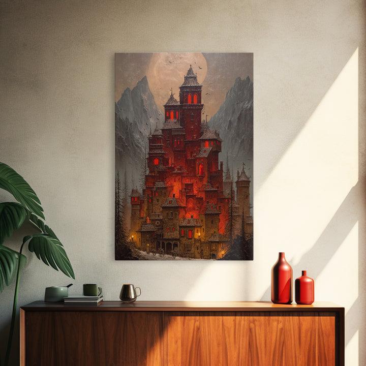 The Vampire Castle, Vertical Wall Art, Dark Fantasy Wall Art, Canvas Print, Halloween Wall Decor, Gothic Home Decor, Dark Fantasy Art
