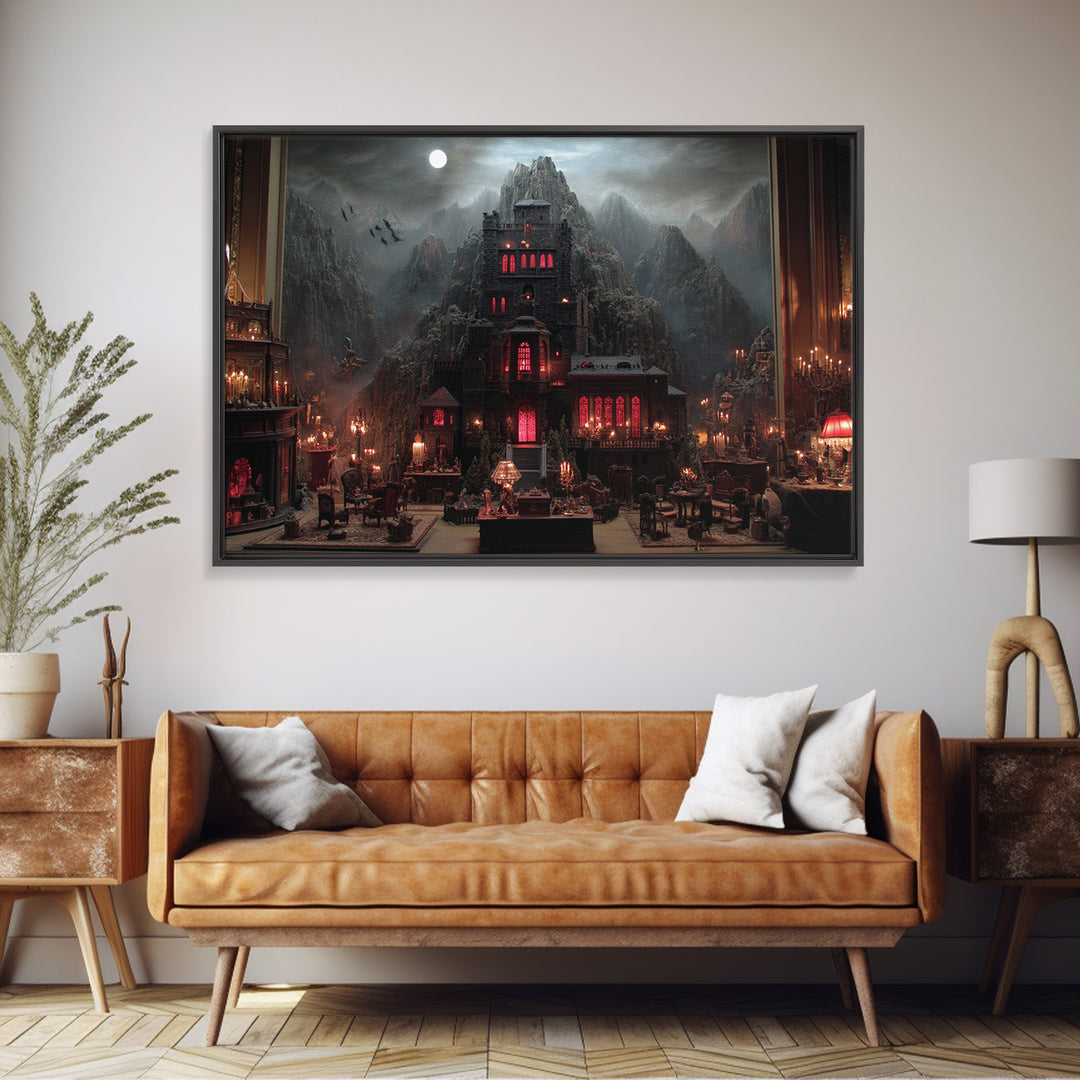 The Vampire Castle, Landscape Wall Art, Gothic Horror Wall Art, Framed Canvas Print, Halloween Wall Decor, Gothic Home Decor