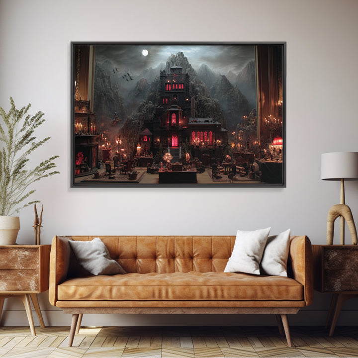The Vampire Castle, Landscape Wall Art, Gothic Horror Wall Art, Framed Canvas Print, Halloween Wall Decor, Gothic Home Decor