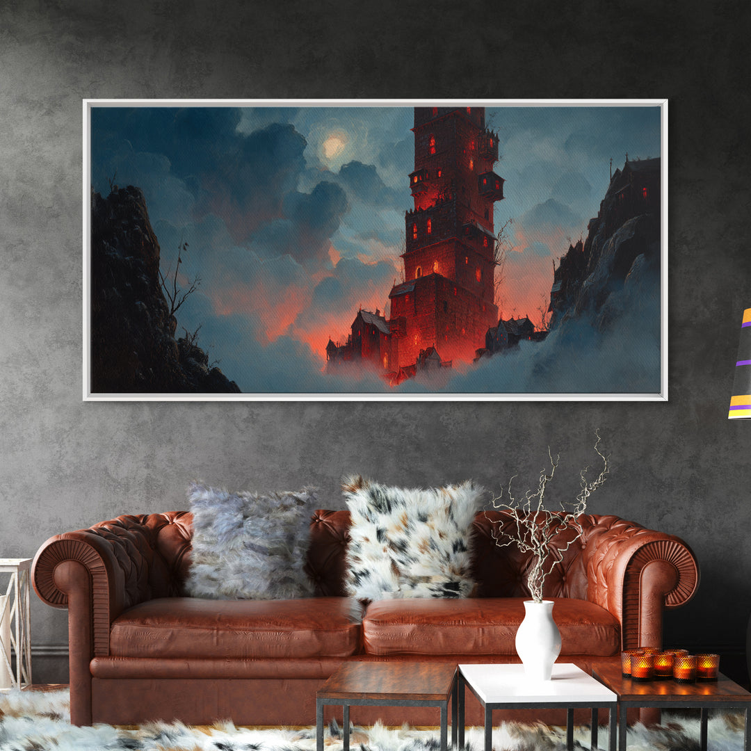 The Vampire Castle, Wide Panoramic Art, Dark Halloween Decor, Canvas Print, Halloween Wall Decor, Gothic Home Decor, Halloween Wall Art