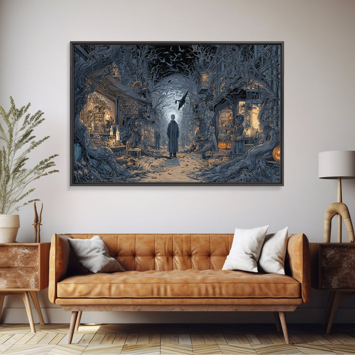 The Ghost Town Main Street, Landscape Wall Art, Macabre Wall Art, Framed Canvas Print, Halloween Wall Decor, Gothic Home Decor