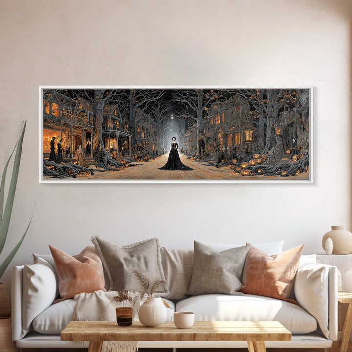 The Ghost Town Main Street, Extra Wide Wall Art, Dark Fantasy Wall Art, Canvas Print, Halloween Wall Decor, Gothic Home Decor
