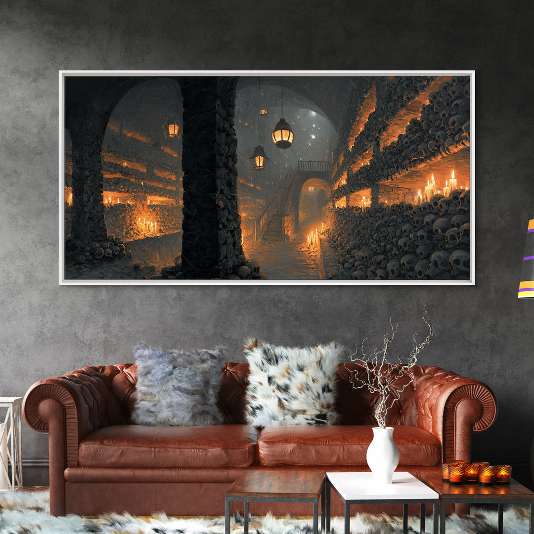 The Endless Catacombs, Wide Panoramic Art, Spooky Home Decor, Canvas Print, Halloween Wall Decor, Gothic Home Decor, Spooky Wall Decor